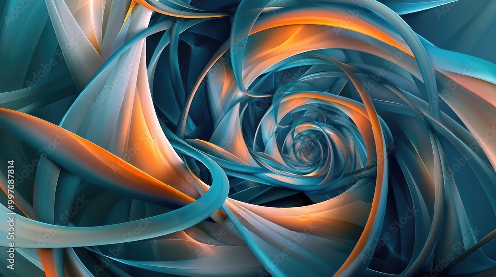 Poster a complex design of interlacing rings and lines, creating a hypnotic effect