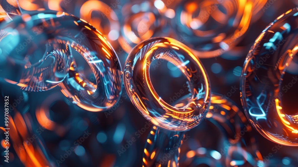 Poster a complex design of interlacing rings and lines with a glowing finish