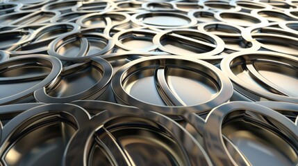 Fototapeta premium A detailed pattern of interconnected circles and squares with a reflective finish