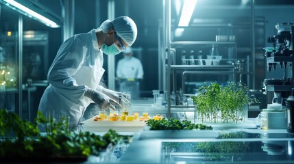 Fototapeta premium A food scientist developing new food products, creative and innovative lab setting
