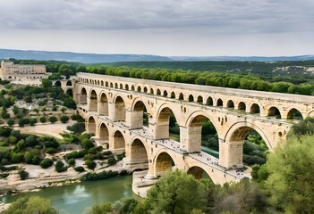 Obraz premium A view of the Pont du Gard Aqueduct in France