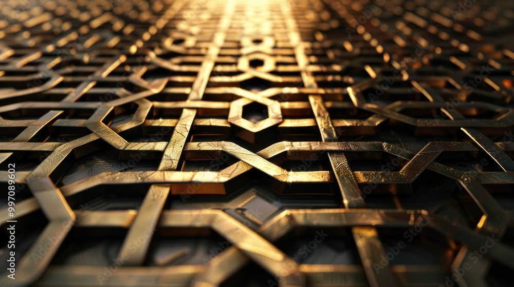 Aufkleber a pattern of intricate geometric shapes with metallic textures and shadows