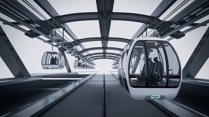 Obraz premium Futuristic Cable Car System: Sleek, modern cable cars glide along a futuristic track, promising efficient and scenic transportation. A vision of innovative urban transit. 