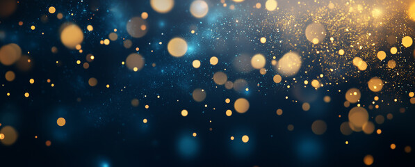 Holiday illumination and decoration concept - christmas garland bokeh lights over dark blue background