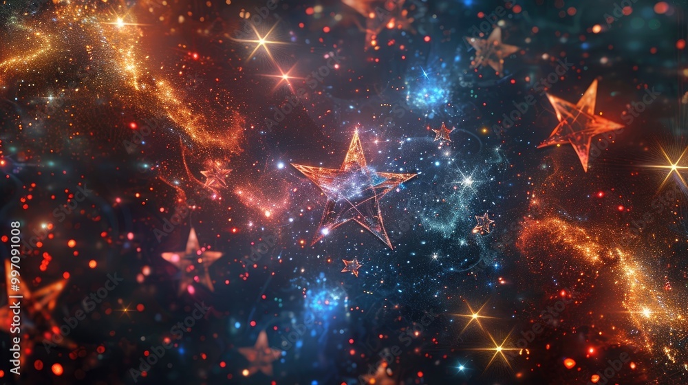 Poster a repeating pattern of interconnected stars and diamonds with a glowing finish