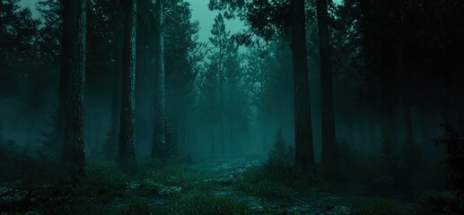 Obraz premium A dark forest with trees and a path