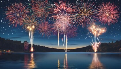 Fototapeta premium fireworks over the Lake