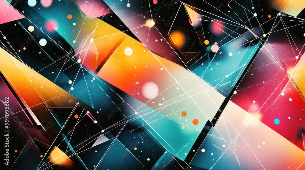 Poster design with abstract geometric background and connecting dots and lines