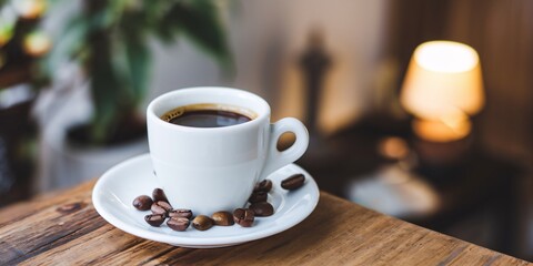 Obraz premium A photo of a white espresso coffee cup filled with freshly brewed coffee