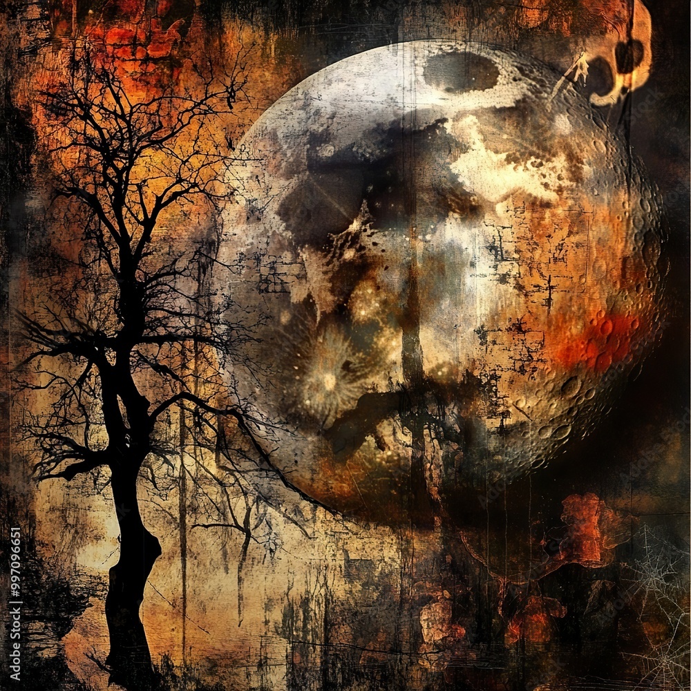 Poster mysterious halloween collage with moon and face. - image #4 @naveejgfb