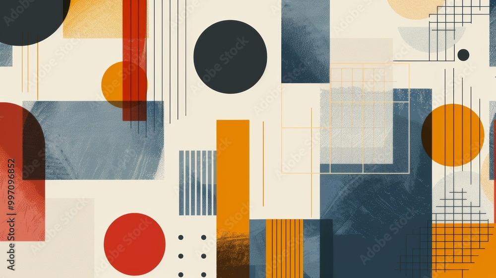 Poster a clean and minimalistic geometric design with scandinavian colors, using abstract shapes like recta