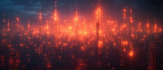 Obraz premium Futuristic Cityscape: Glowing Towers Under a Starry Sky