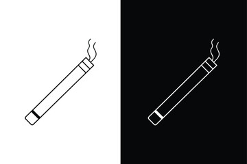 Cigarette line icon, outline vector sign, on white and black background.