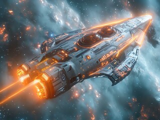 Naklejka premium Futuristic Spaceship Soaring Through the Galaxy