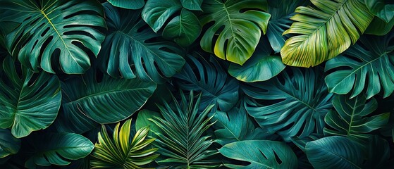 Lush green tropical leaves background.