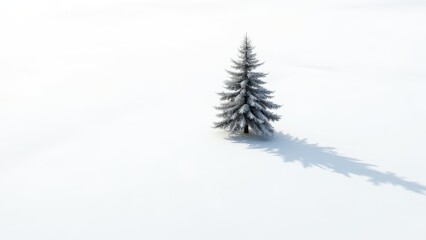 Fototapeta premium Generative AI, a lone tree in a snowy field with a white sky in the background and a few clouds in the sky, award-winning photograph, a minimalist painting, minimalism 