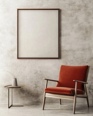 Minimalist Frame Mockup in Modern Interior with Wood Floor and Industrial Style Armchair