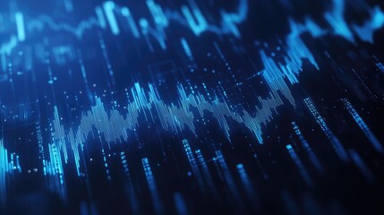 Futuristic Financial Charts Overlay on Dark Blue Background. Concept of Global Digital Economy
