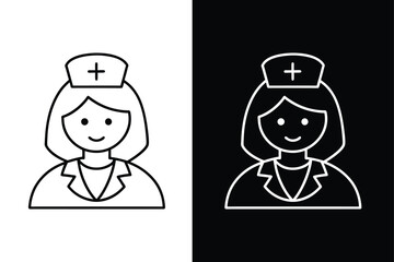 Nurse icon in line style  vector on white and black background.