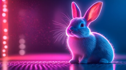 A lifelike high-resolution neon light rabbit image highlighting natural lighting and realistic fur textures