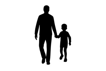 Father and Son Holding Hands Walking Silhouette Vector Illustration, Family Bond, Parent Child Connection, Father Son Love, Hand in Hand Walking Vector.