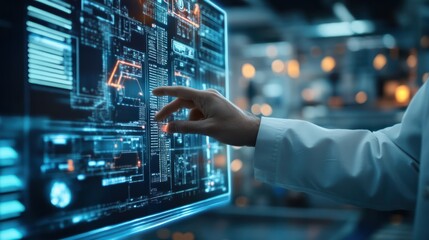 A close-up of an engineer programming a smart grid for factory energy management.