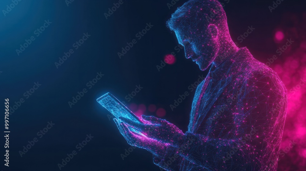 Aufkleber abstract digital businessman with tablet uses chatbot app. concept of artificial intelligence and te