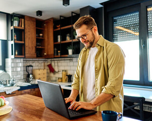 kitchen man food cooking laptop recipe internet business businessman guy computer ingredient...