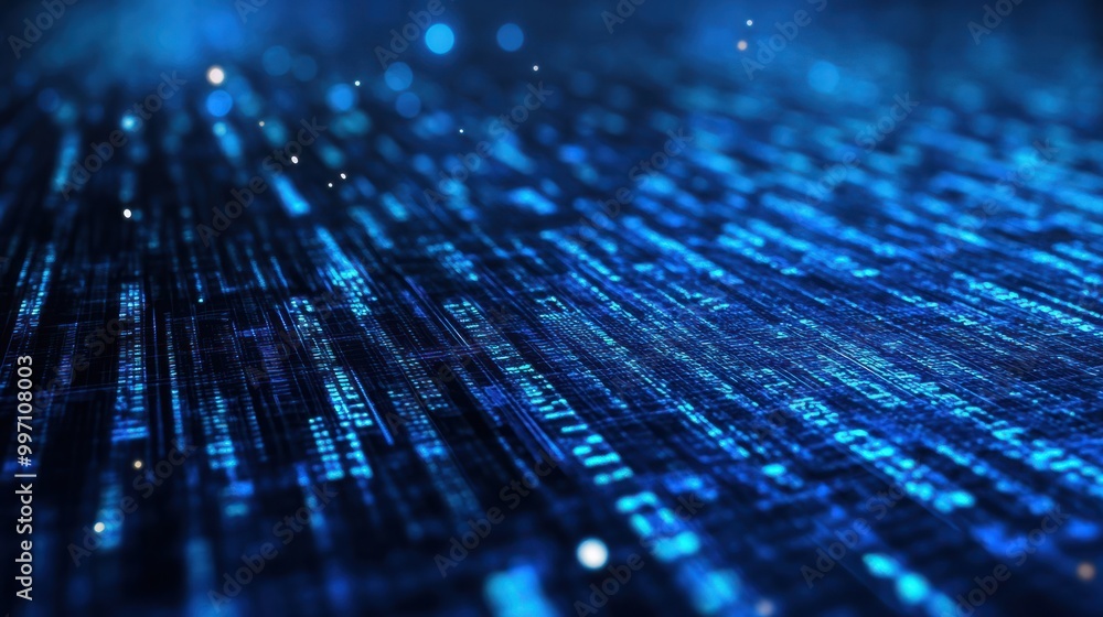 Aufkleber blue digital binary data on computer screen background