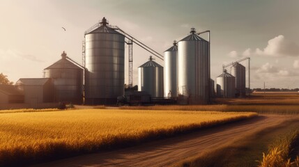 Rural Landscape with Grain Silos