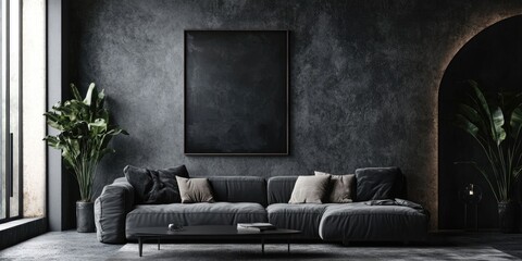 Luxurious Minimalist Living Room Interior with Grey Sofa and Arch Decoration