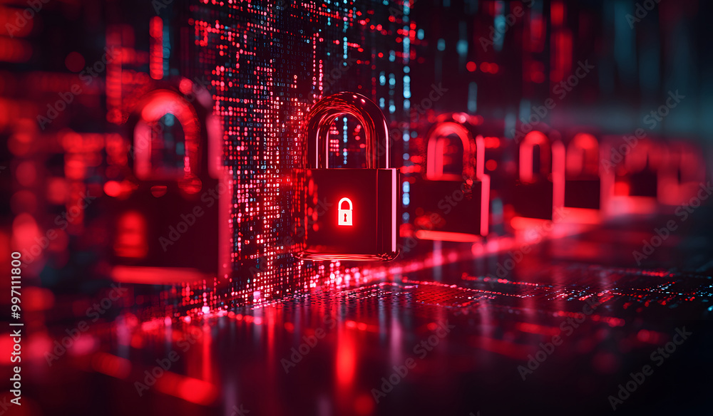 Aufkleber cybersecurity locks with data background design