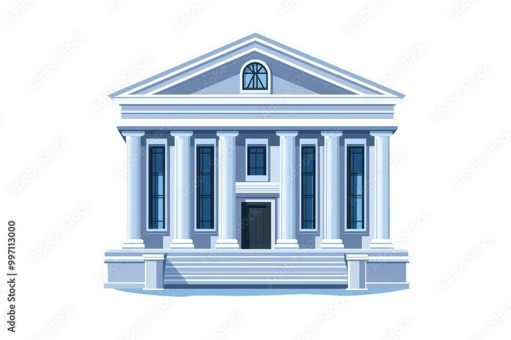 Poster classical building with columns isolated on transparent background.