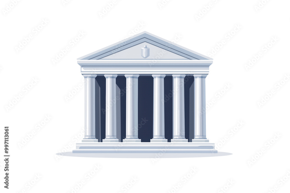 Poster classical building with columns isolated on transparent background.