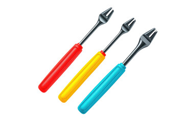 Colorful gardening tools isolated on transparent background.