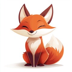 Obraz premium Adorable illustration of a cartoon fox with a smiling expression, sitting upright with a fluffy tail and bright fur, conveying a cheerful and friendly demeanor.