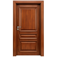 Elegant wooden door with classic design isolated on transparent background.