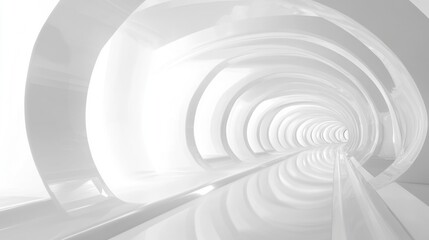 Obraz premium This image showcases a futuristic white hallway featuring a sleek and curved design, embodying modern architecture and innovation with its refined symmetry and glossy finish.