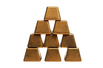 Pyramid of gold bars isolated on transparent background.