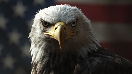 Obraz premium Bald Eagle with America flag in background, Transparent background, Generative ai