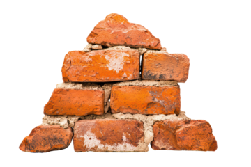 Pyramid of rustic red bricks on a white isolated on transparent background.
