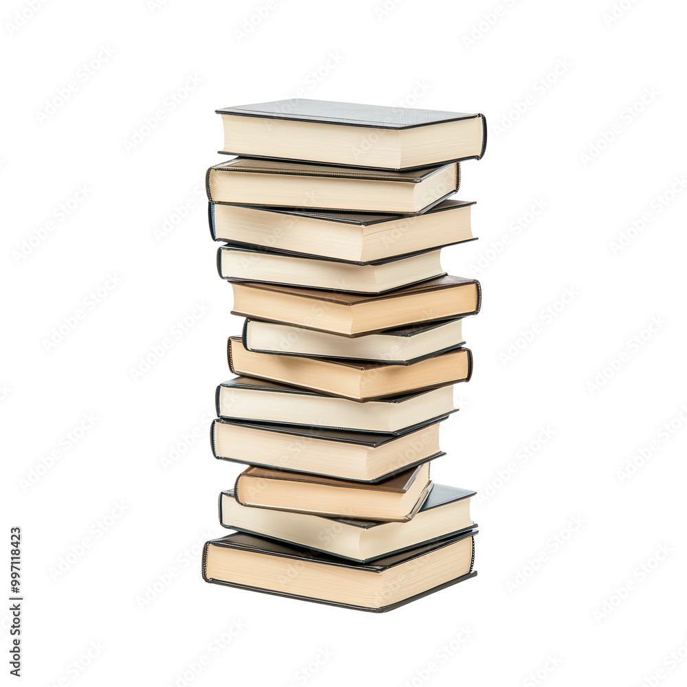 Poster stack of books isolated on transparent background.