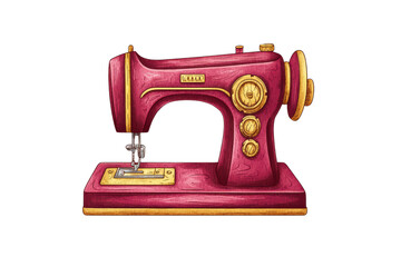 Vintage sewing machine isolated on transparent background.