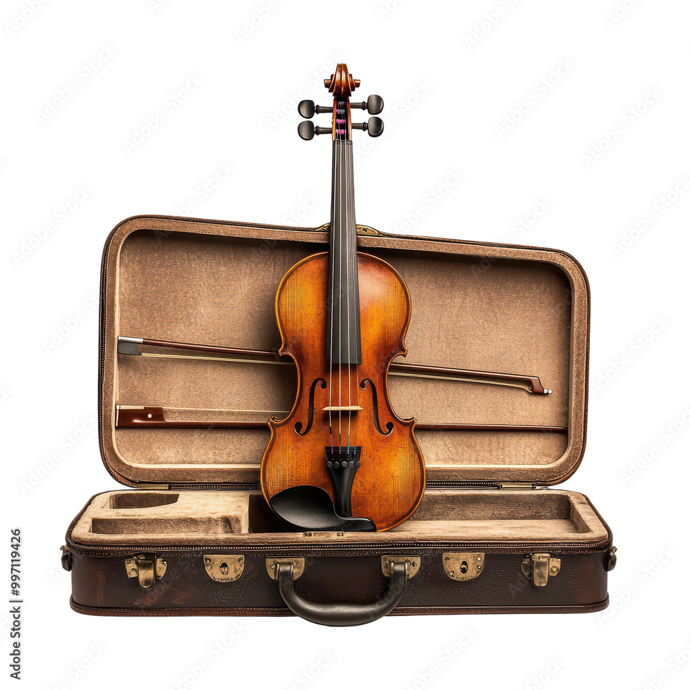 Poster violin with case isolated on transparent background.