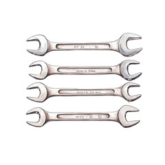 Wrenches arranged in a row isolated on transparent background.