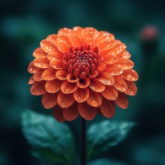 Closeup of a coral flower in full bloom in a tranquil Delaware garden. Vibrant colors lush green foliage capture summer's beauty