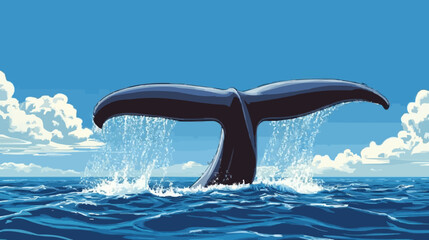 Obraz premium Whale Diving with Splashes in Ocean Under Sunny Sky