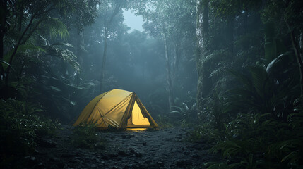 rain on the tent in the forest, tropic, quiet, calm, peaceful, meditation, camping, night, relax