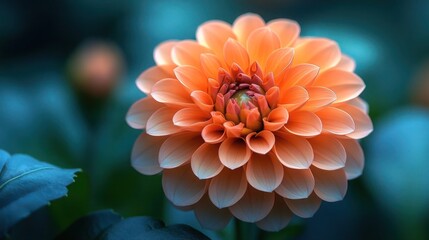 Closeup of a coral flower in full bloom in a tranquil Delaware garden. Vibrant colors lush green foliage capture summer's beauty