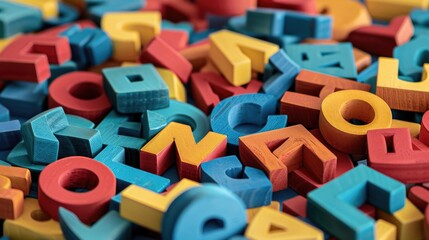 Fototapeta premium Wooden letters spell out words in this colorful ABC game. When it's game over, the letters remain scattered, adding to the challenge and visual appeal.